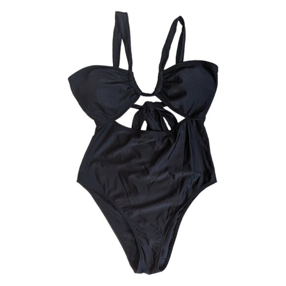 Womens Black Cut Out One Piece Bathing Suit Swimsuit - Picture 1 of 2